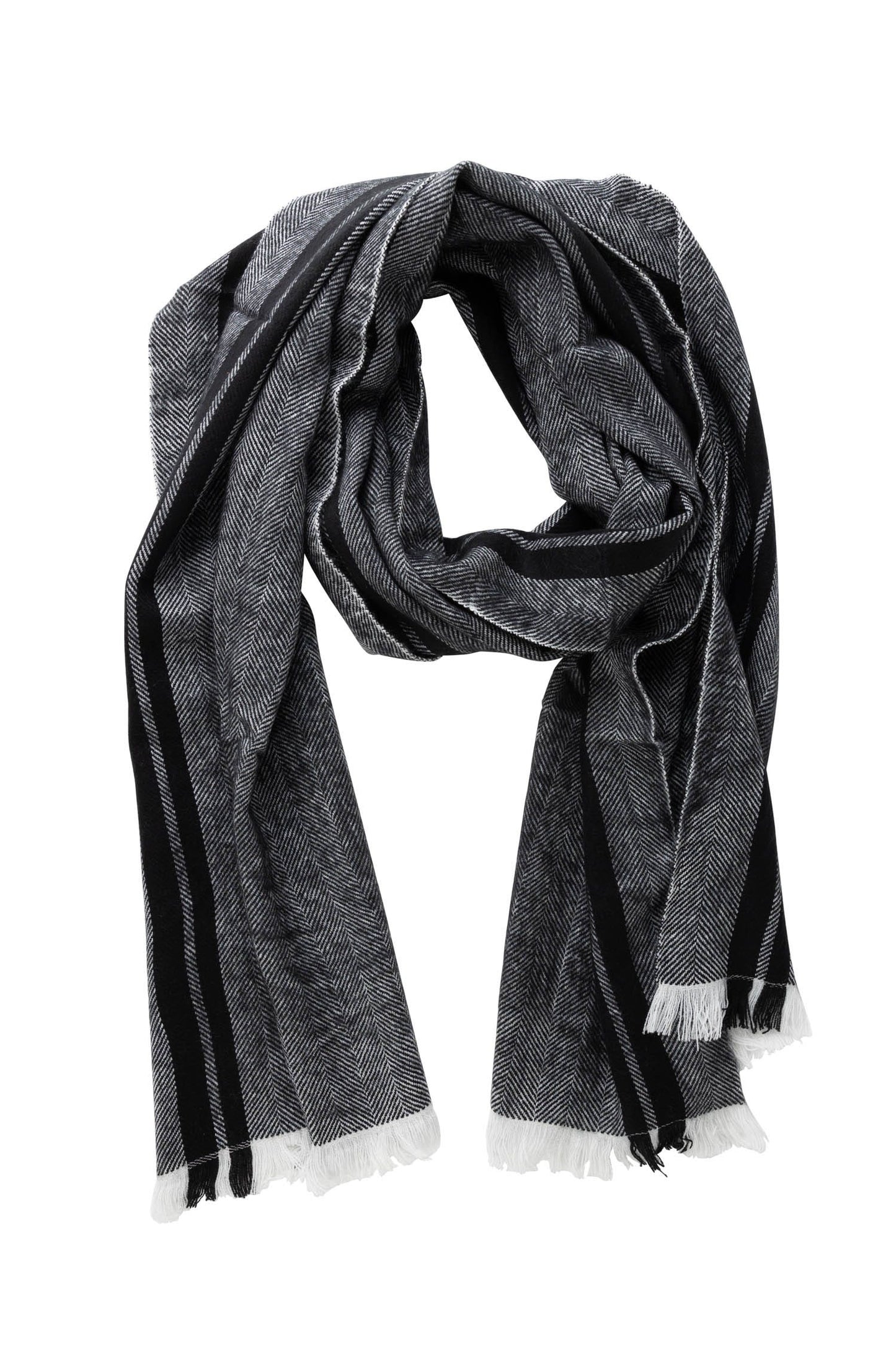 Scarf edge stripes fog acrylic 80Lx19 gray/black