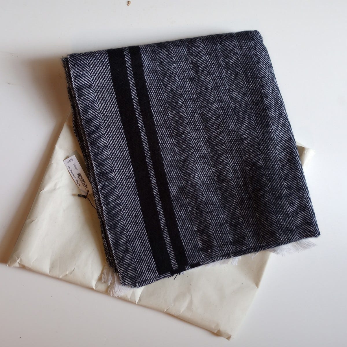 Scarf edge stripes fog acrylic 80Lx19 gray/black