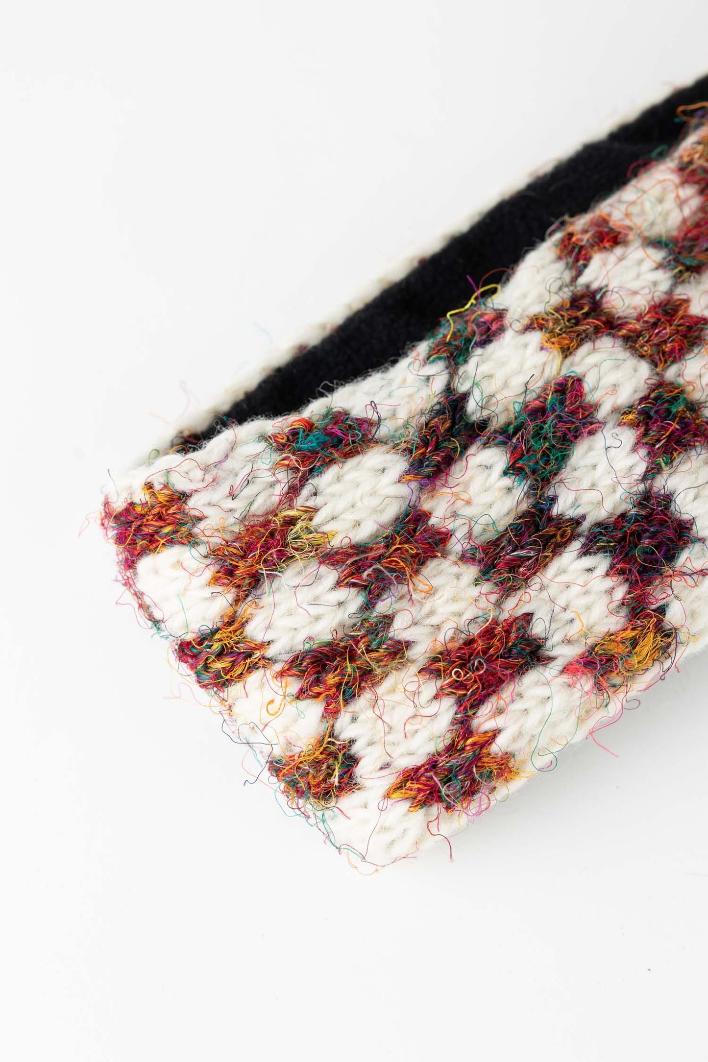 Headband checkerboard wool/silk 4W crm/red/blk/grn