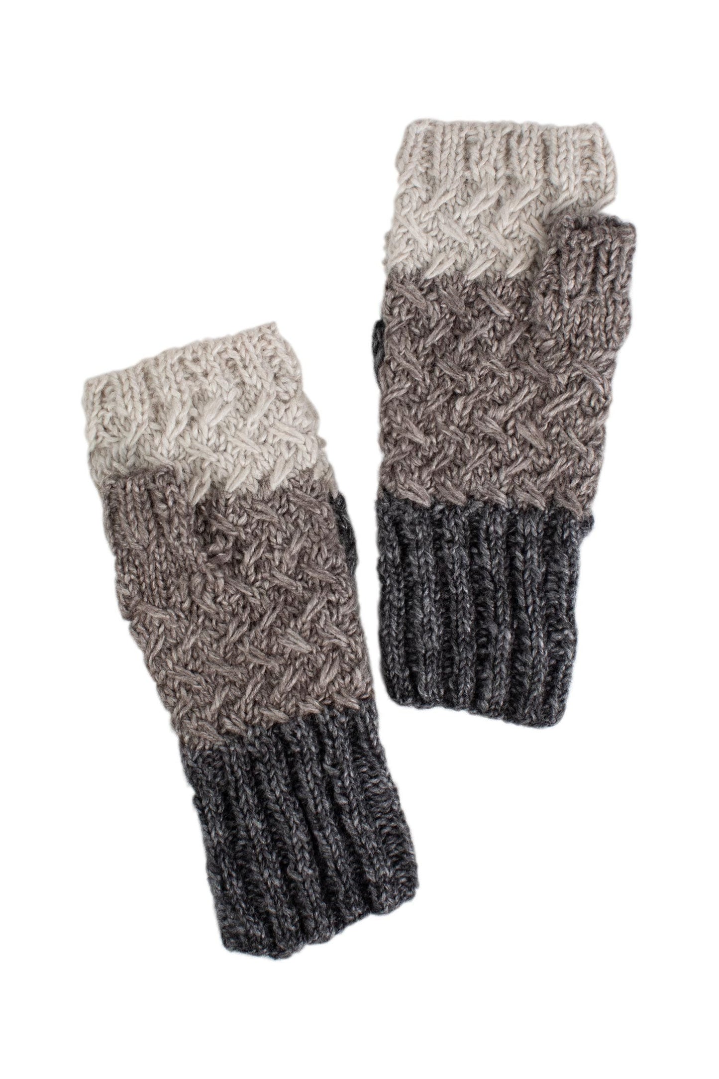Mittens convertible snowy wool/banana fiber gray