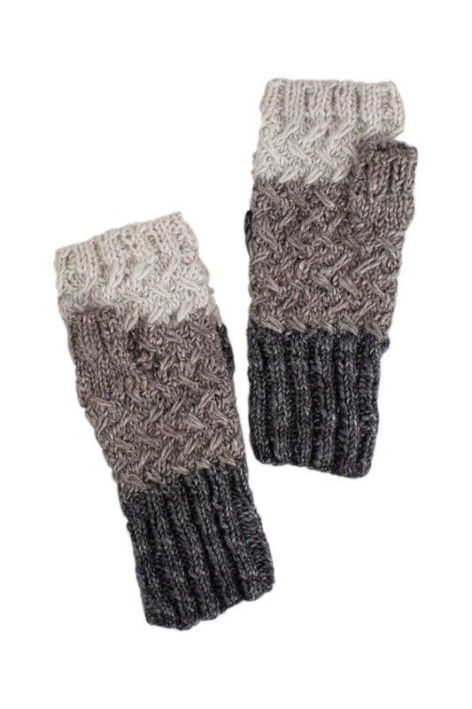 Mittens convertible snowy wool/banana fiber gray
