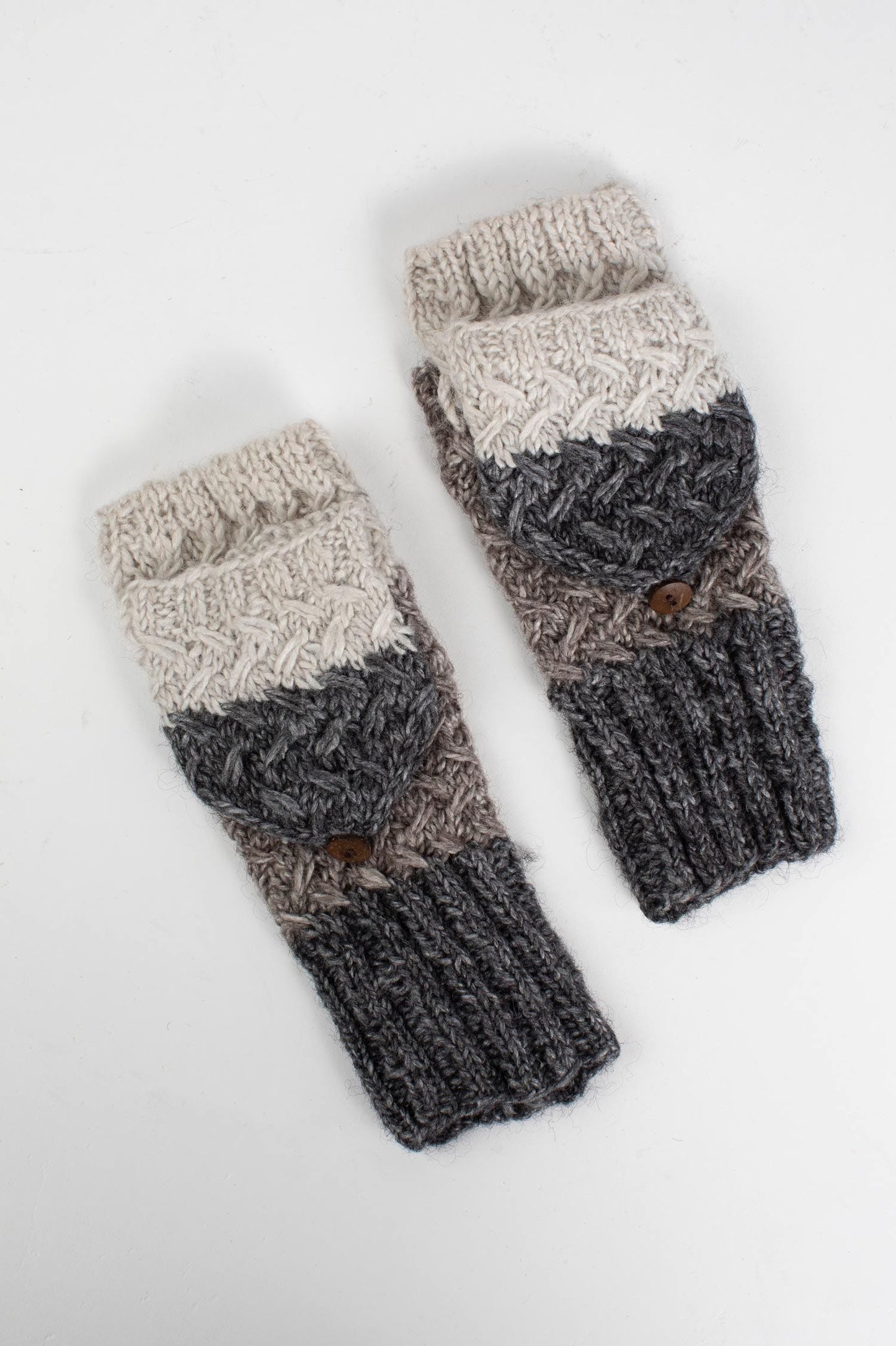 Mittens convertible snowy wool/banana fiber gray