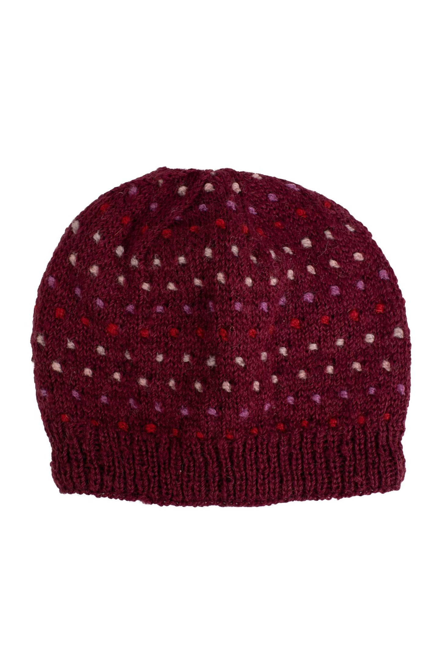 Hat scattered dots lined wool plum/red/pink