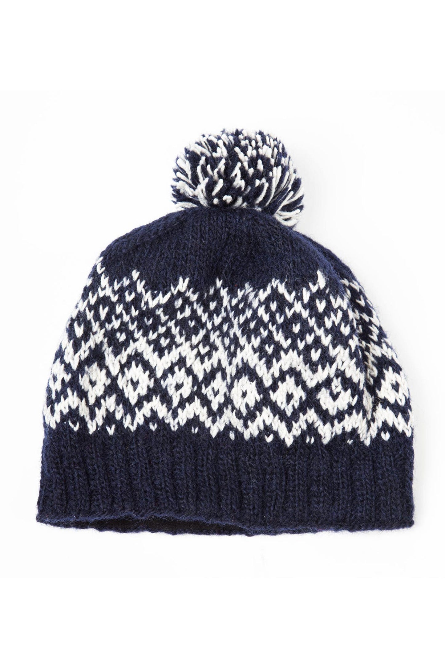 Hat w/pompom wool banana fiber navy/wht