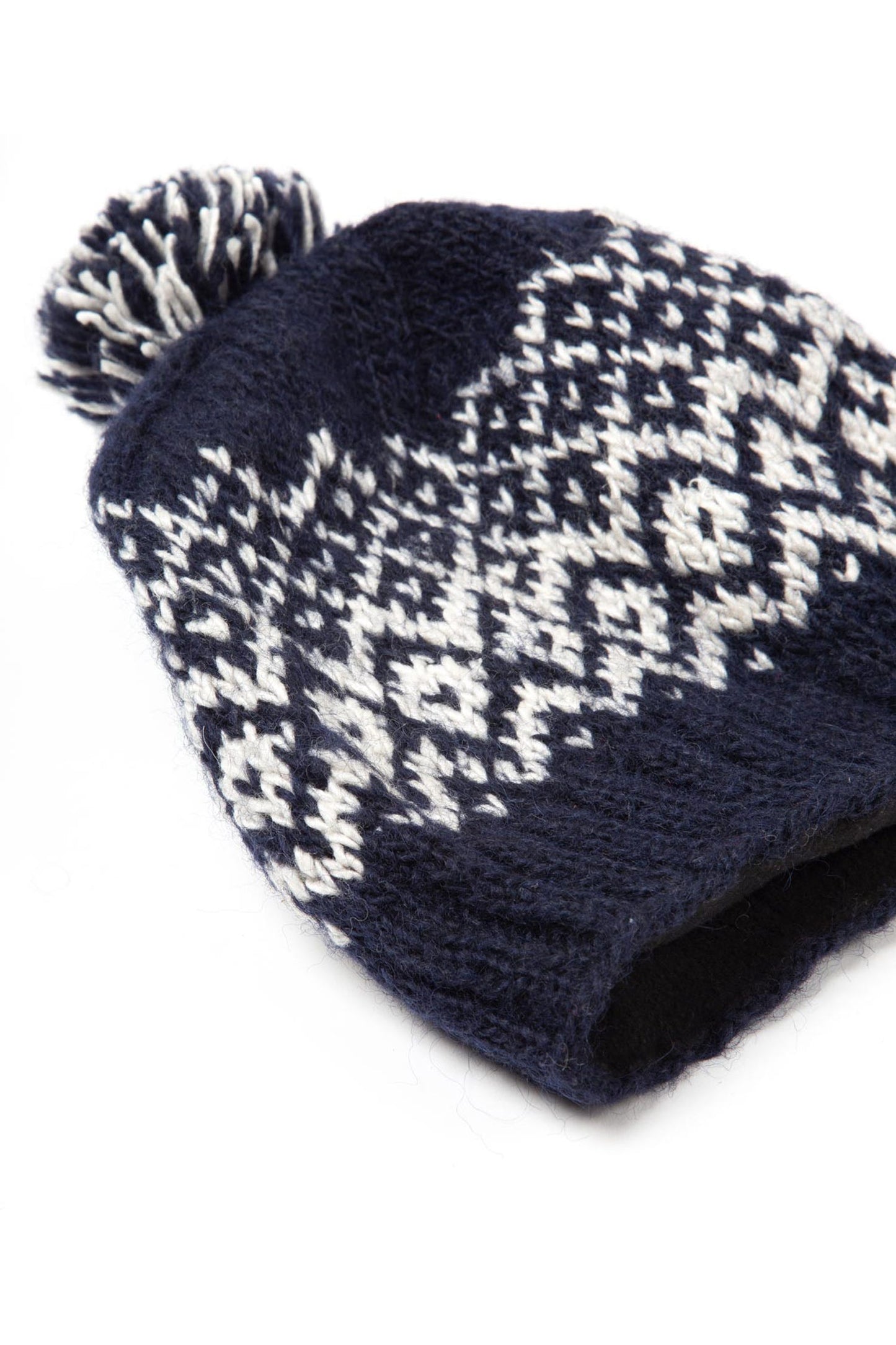 Hat w/pompom wool banana fiber navy/wht