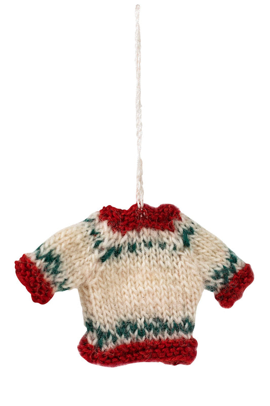 Ornament sweater M/3 wool 3.5H cream/red/green