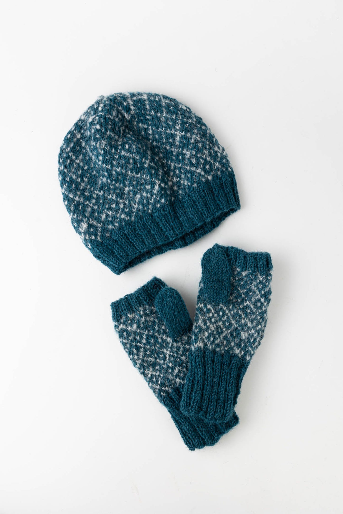 Mittens convertible diamond knit wl/nylon dk teal
