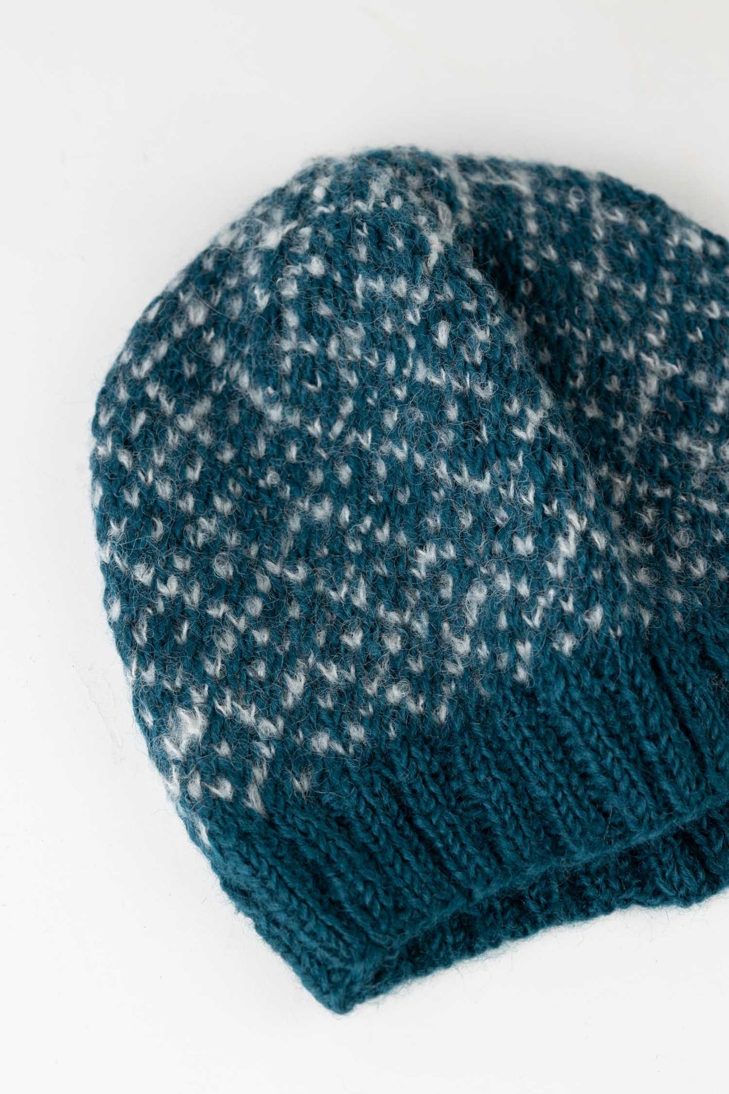 Hat diamond knit w/band wool/nylon dark teal/white