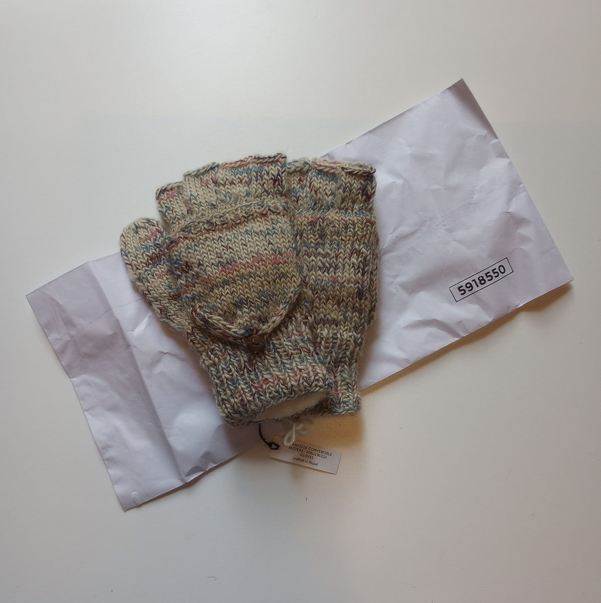 Mittens convertible lined remnant wool/cttn pastel