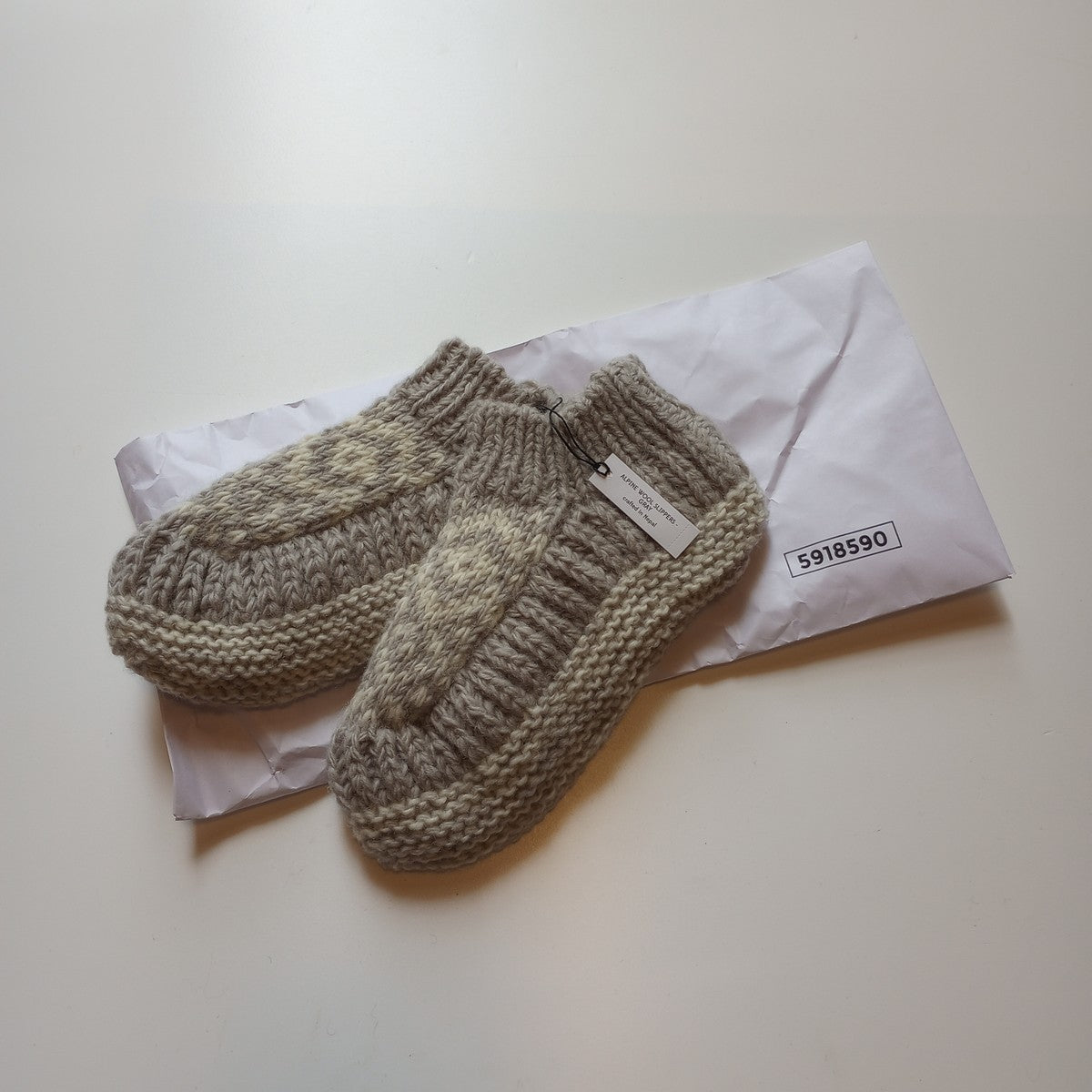 Slipper socks ankle wool 9L gray/ivory