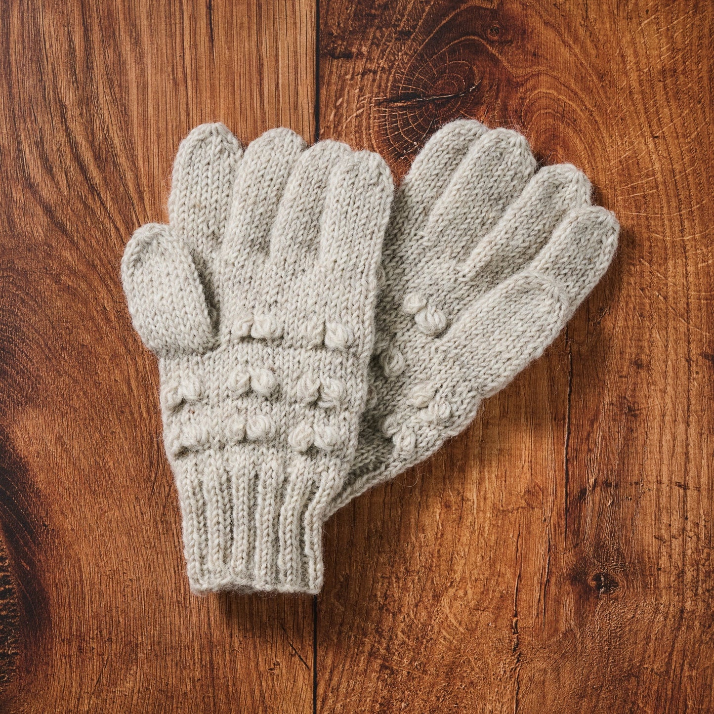 Gloves knobby wool 9L ivory