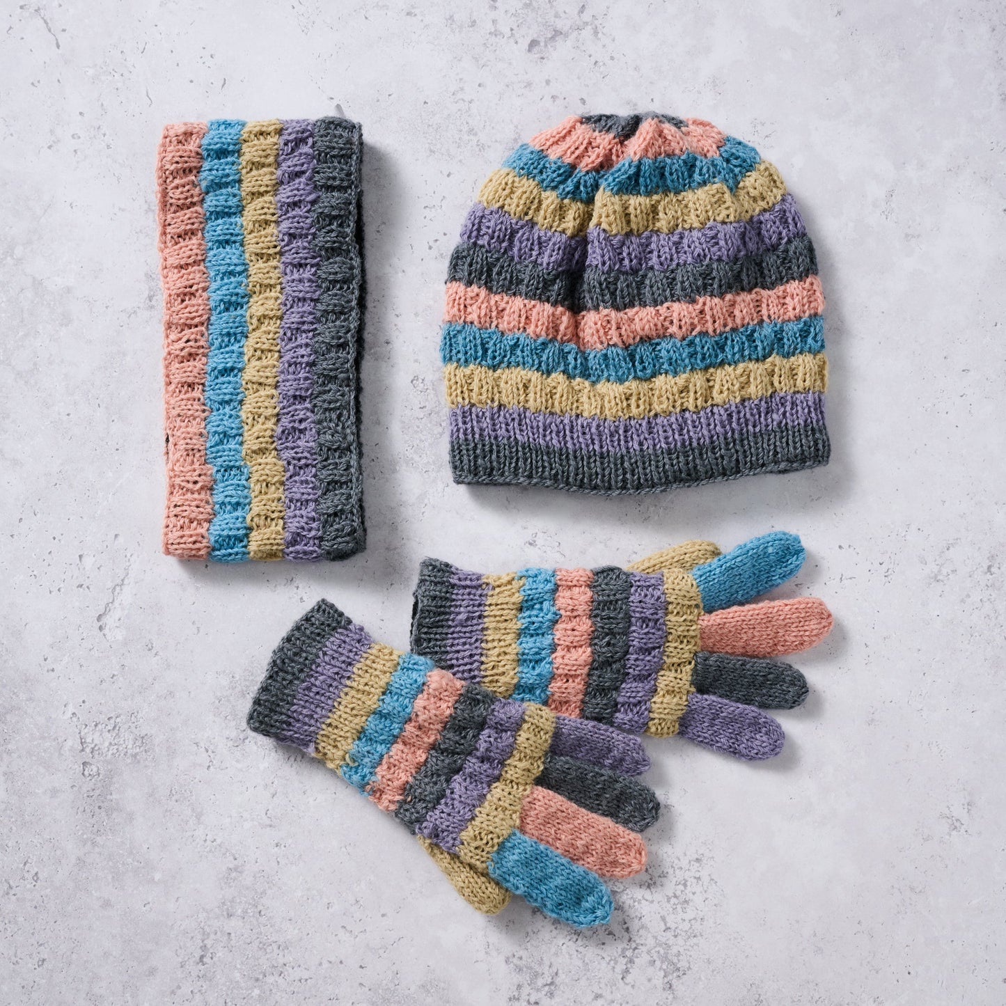 Gloves stripes lined wool/polyester 9L med pastels