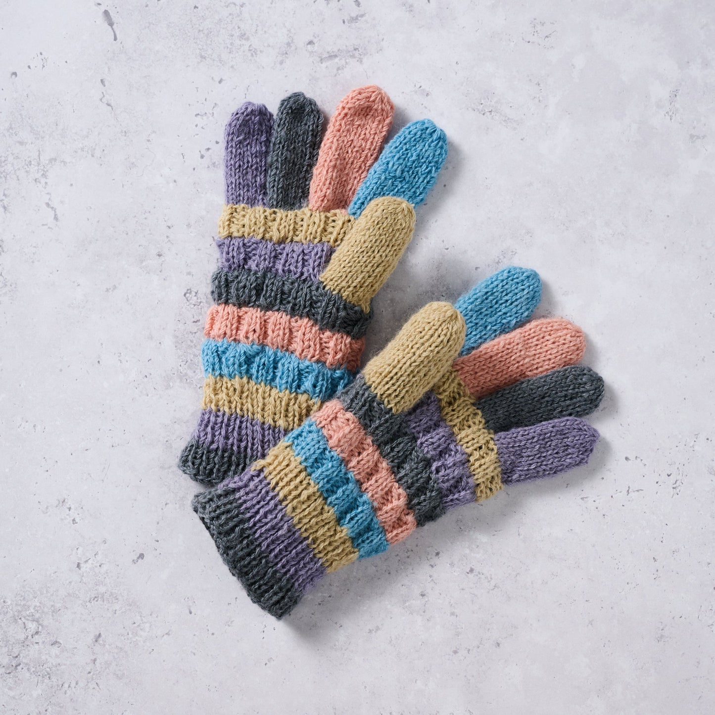 Gloves stripes lined wool/polyester 9L med pastels