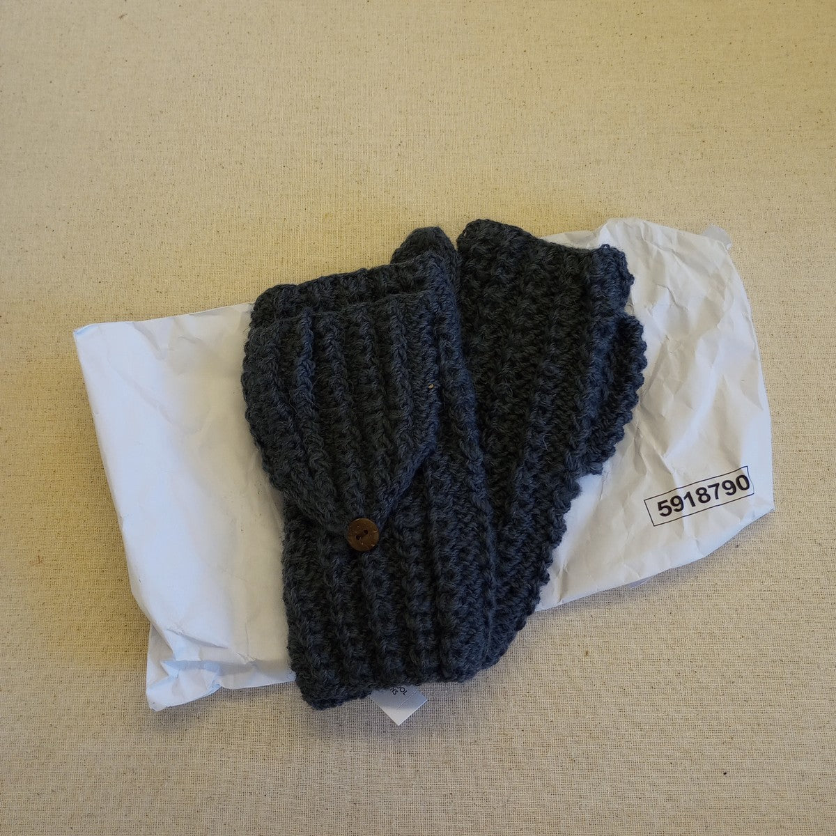 Mittens flip top ribbed wool 9.5L grayish blue