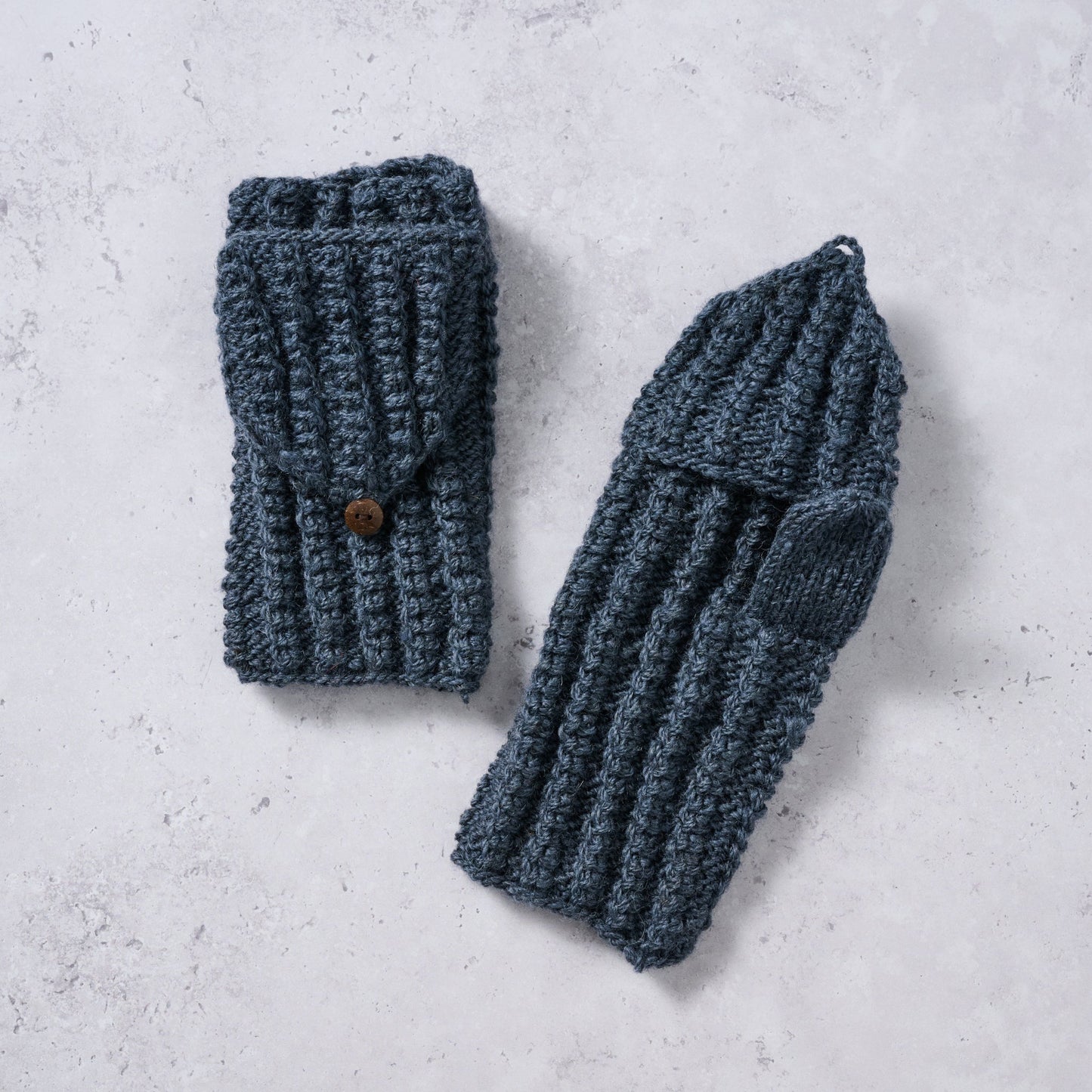 Mittens flip top ribbed wool 9.5L grayish blue