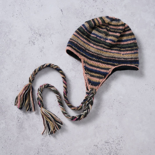Hat w/braids striped lined wool/polyester 10L asst