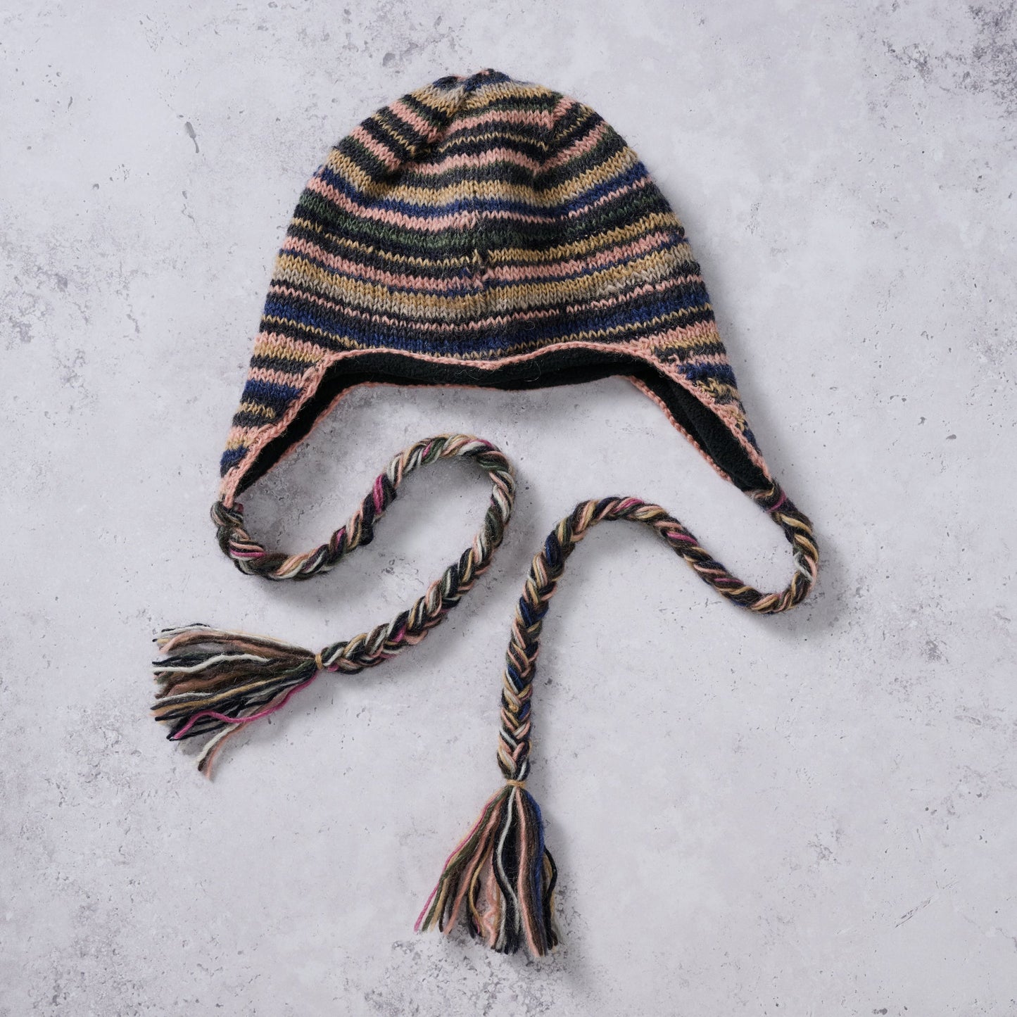 Hat w/braids striped lined wool/polyester 10L asst