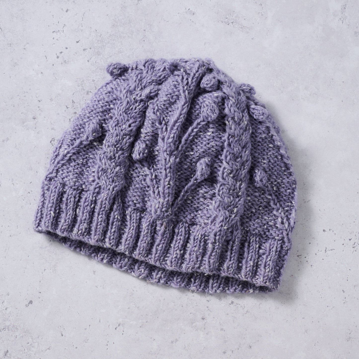 Hat flower cable knit wool/banana fiber 8L purple