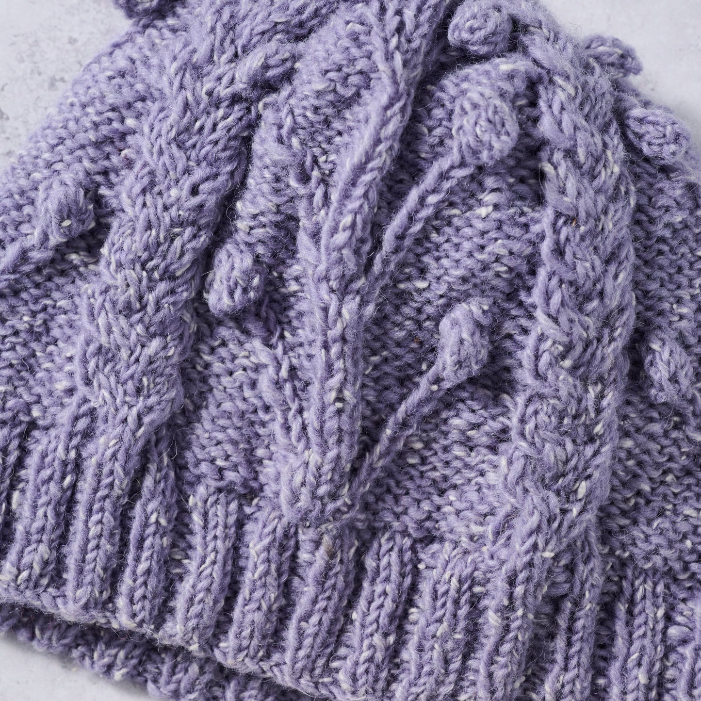 Hat flower cable knit wool/banana fiber 8L purple