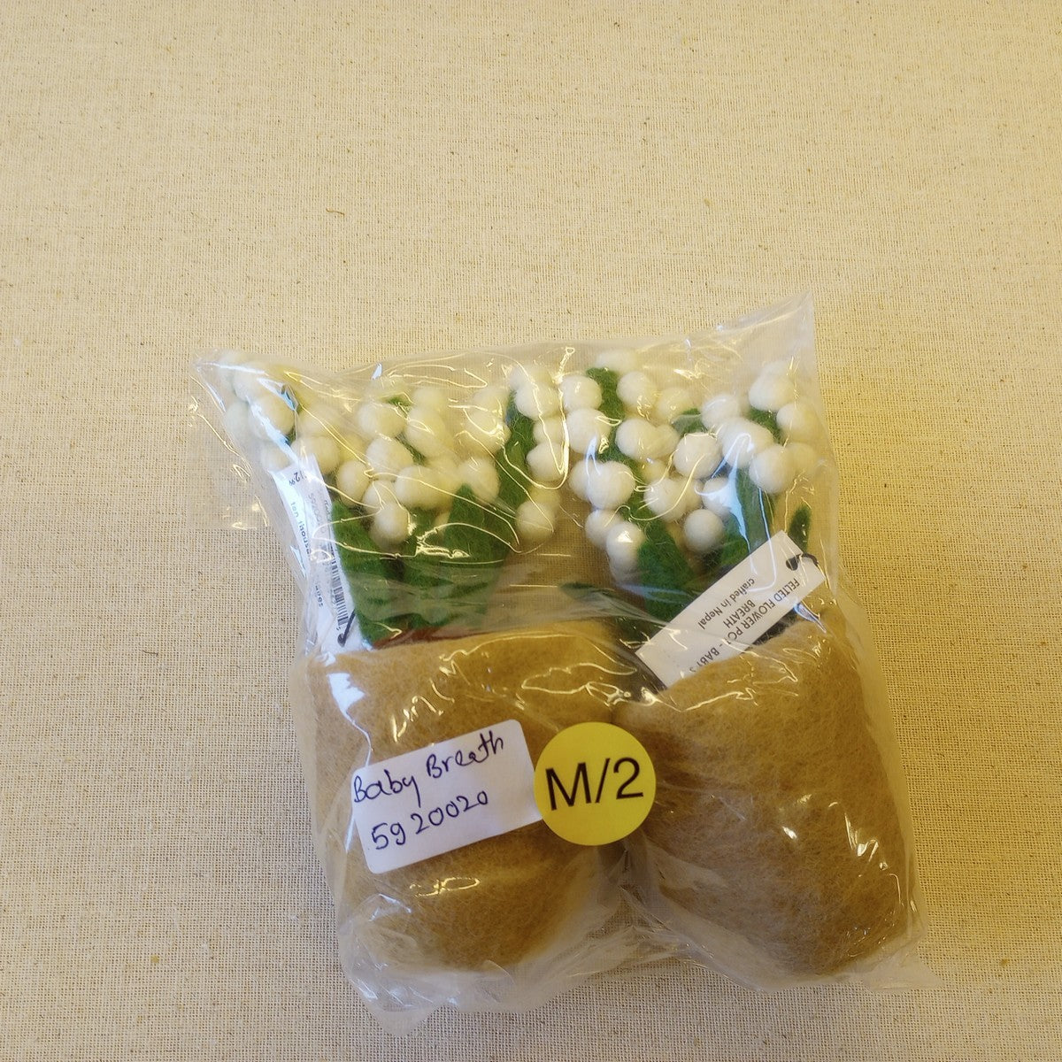 Baby breath/pot M/2 felt wool 3Dx6H white/brown