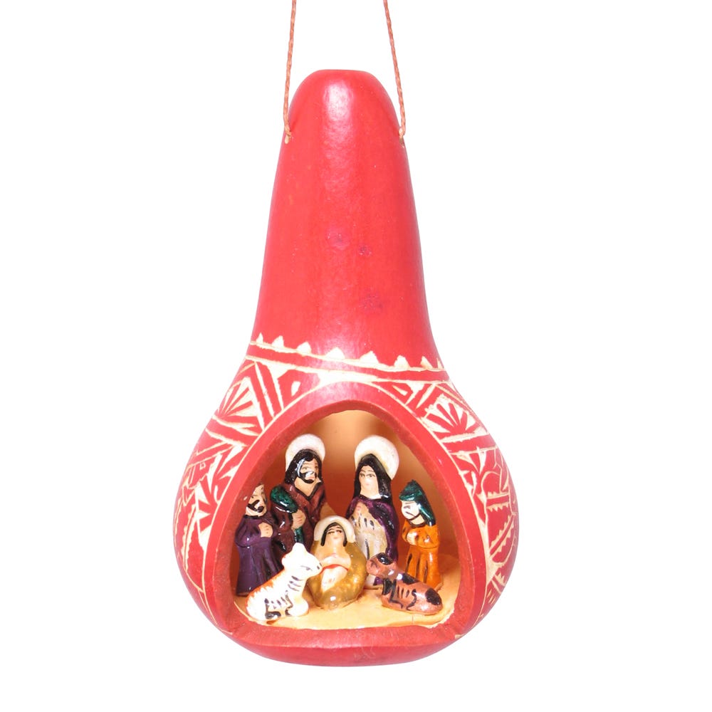 Ornament nativity in gourd 3.5H/asst red