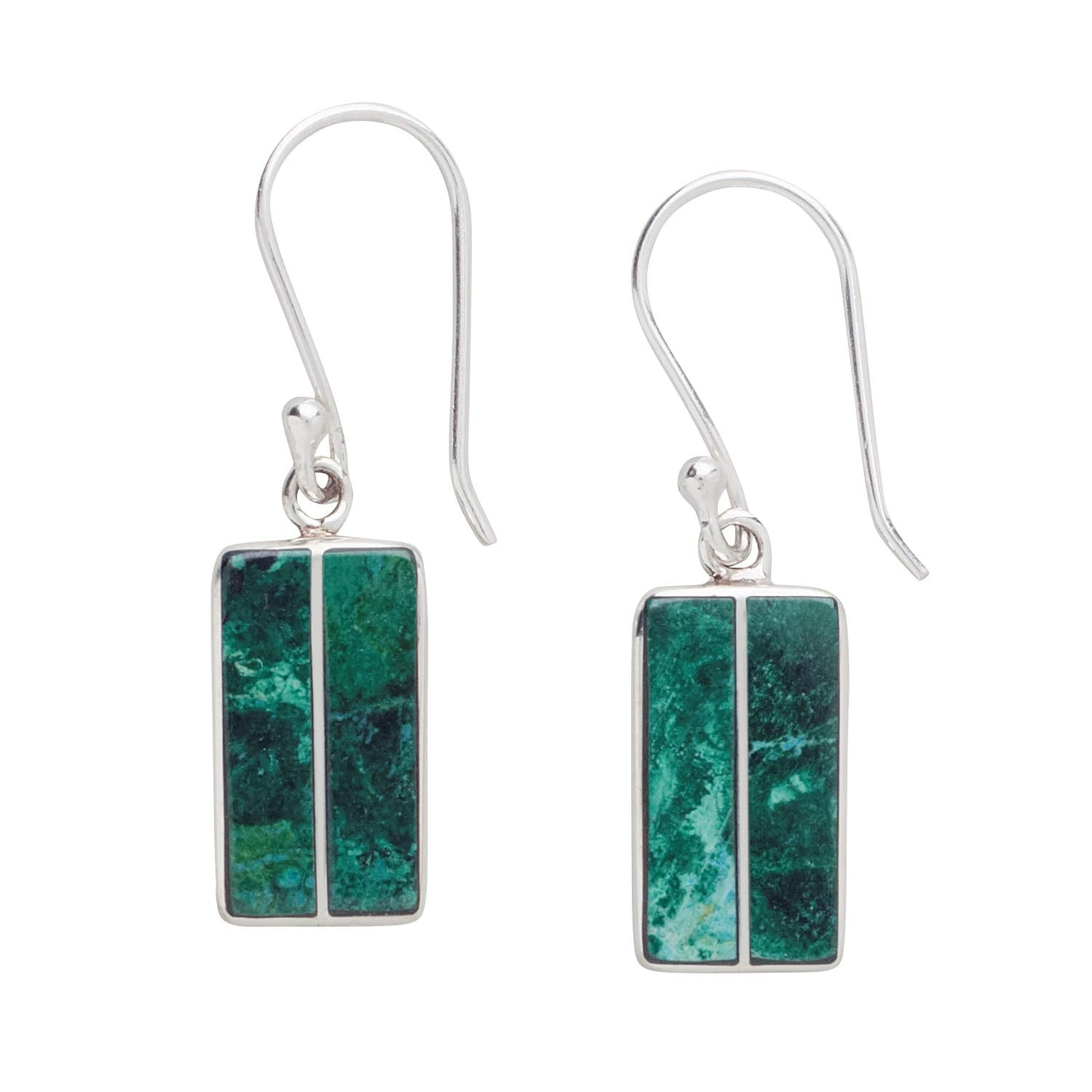 Earrings rect Peru trq/strlg grn/silv