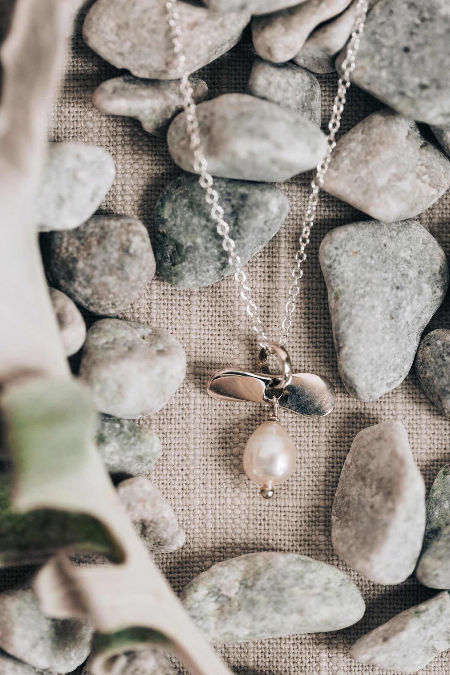Necklace petal/pearl pend pearl/strlg 19L silver