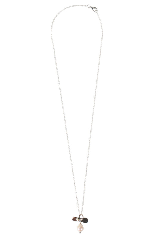 Necklace petal/pearl pend pearl/strlg 19L silver