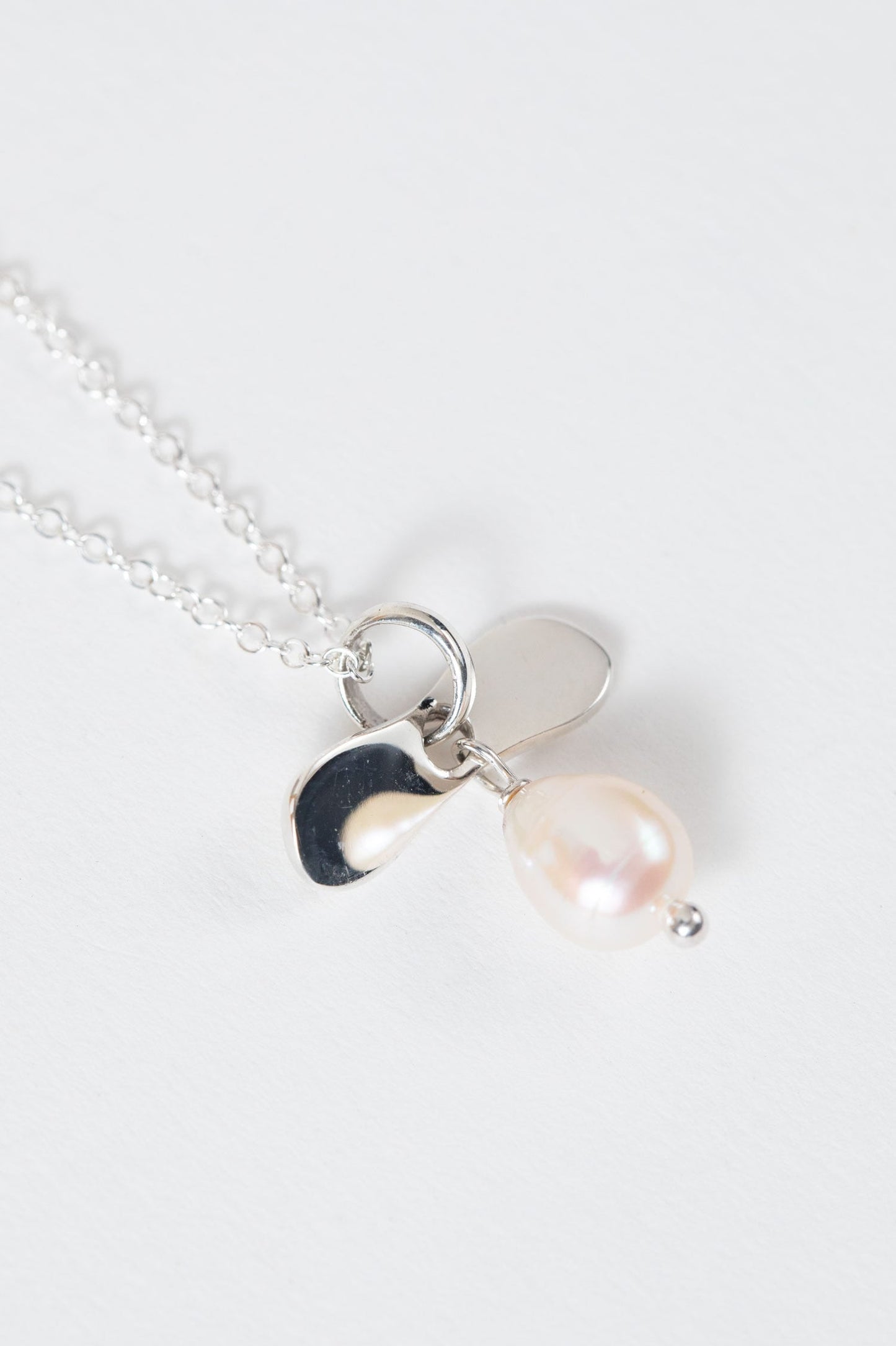 Necklace petal/pearl pend pearl/strlg 19L silver