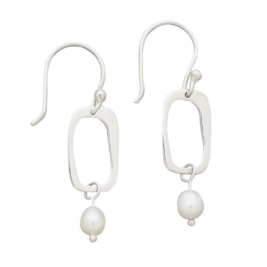 Earrings rect w/hanging pearl/strlg