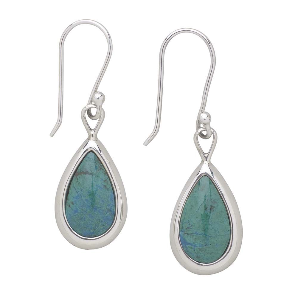Earrings teardrop Peruvian trq 1.5L grn/silv