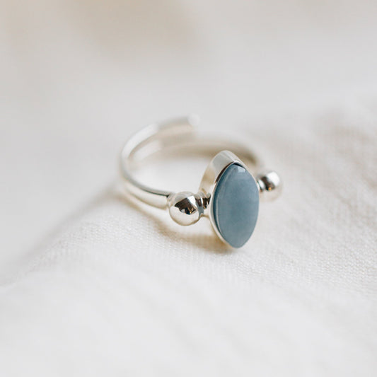 Ring marquis celestine/strlg .75D adj silv/blu