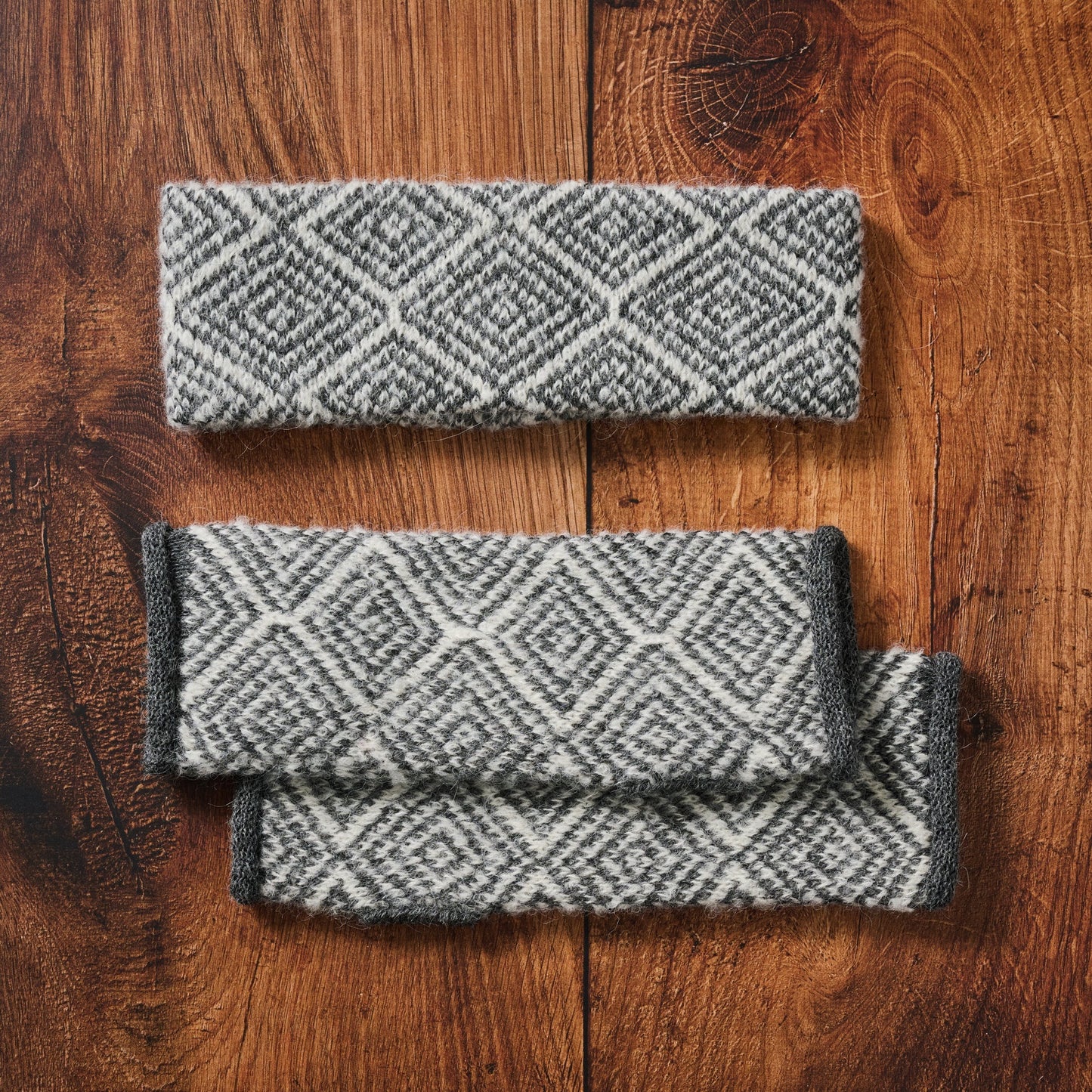 Headband diamond pattern alpaca 10x3 gray/white