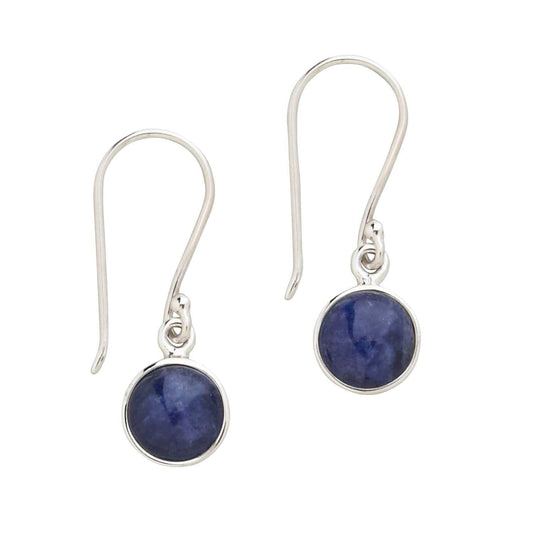 Earrings round bead strlg/sodalite 1.25L navy