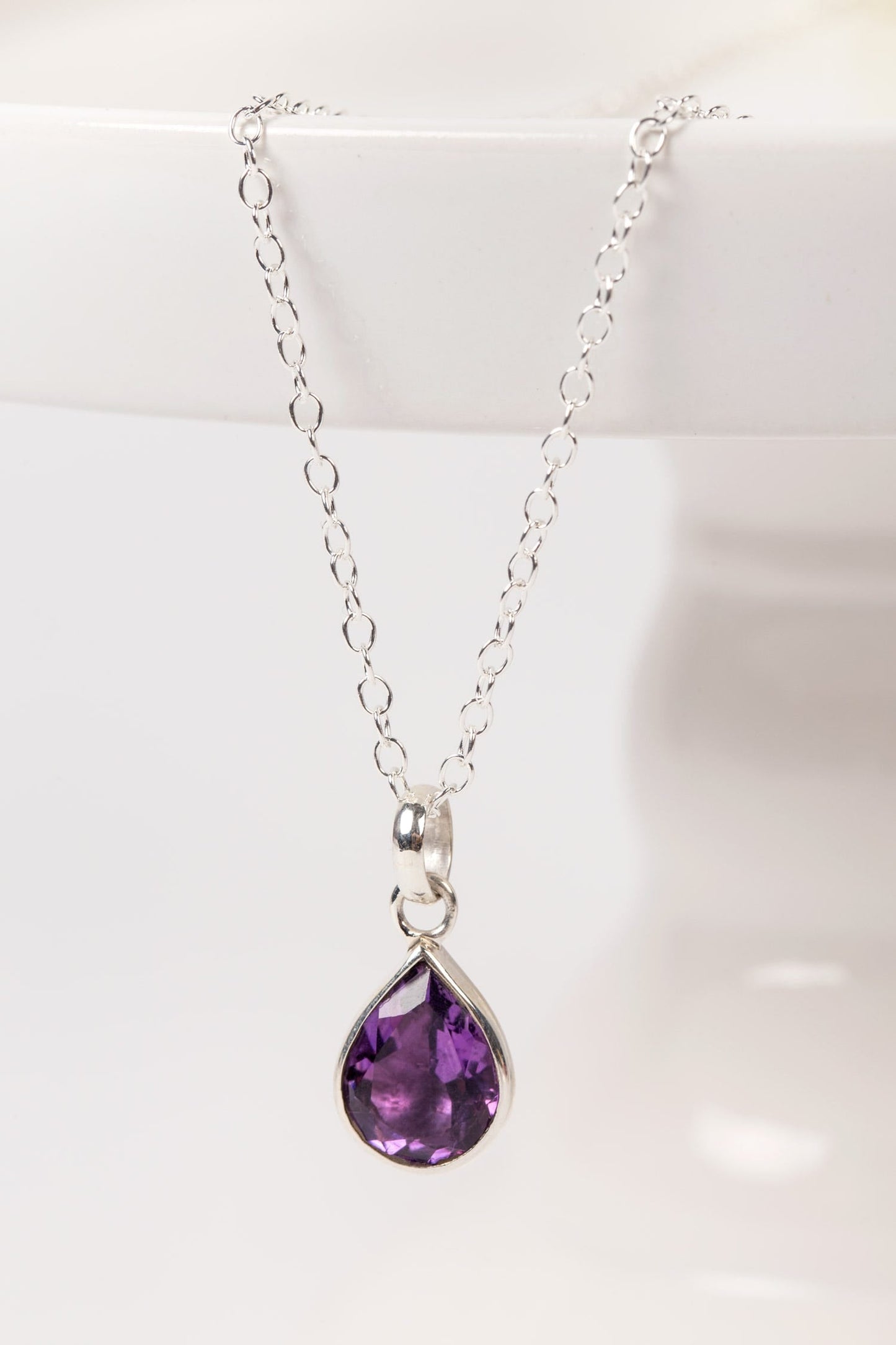 Necklace t-drop amethyst/sterling 18L silv/prpl