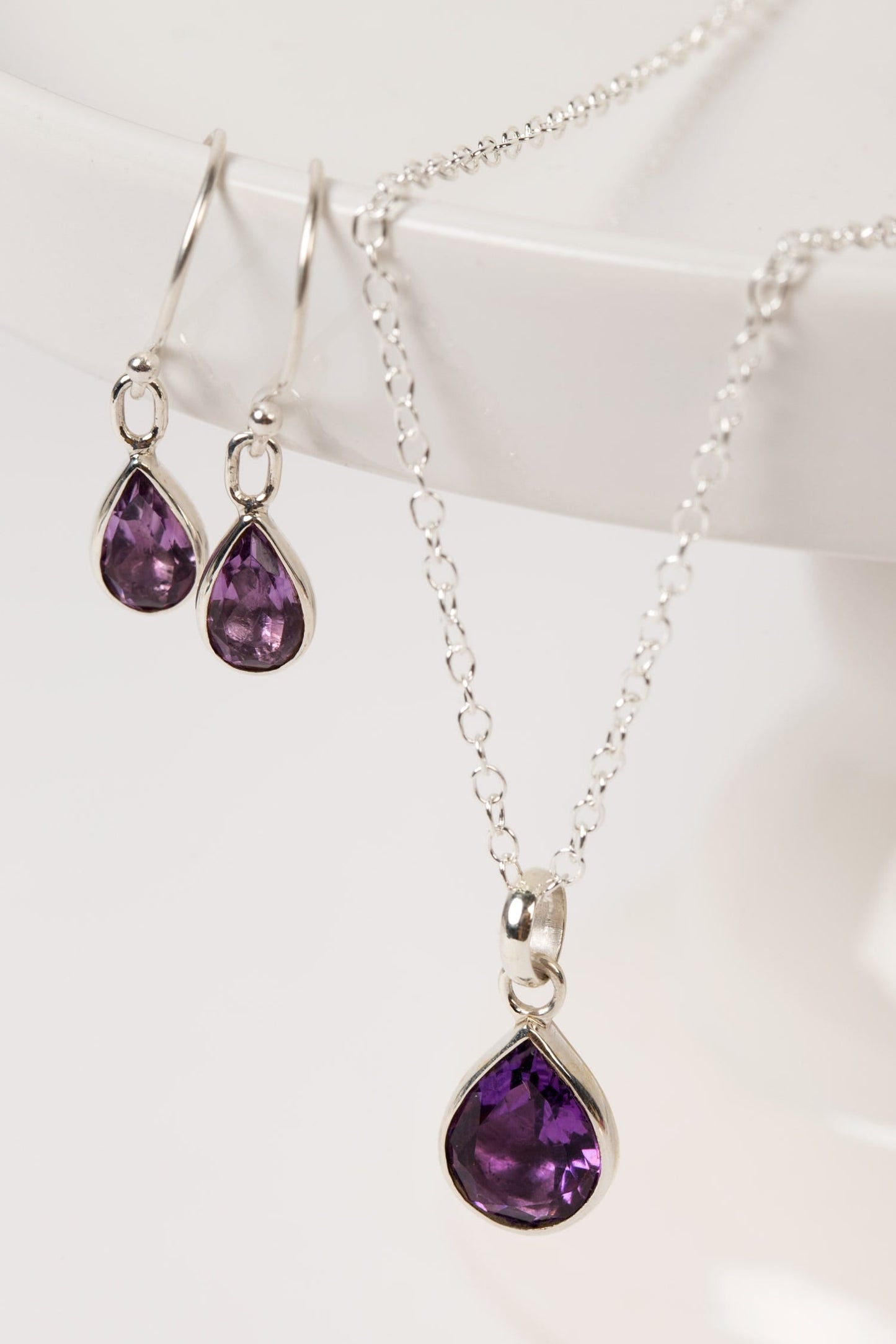 Necklace t-drop amethyst/sterling 18L silv/prpl