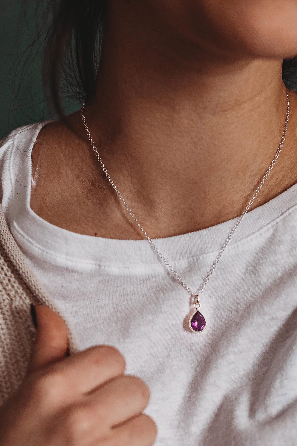 Necklace t-drop amethyst/sterling 18L silv/prpl