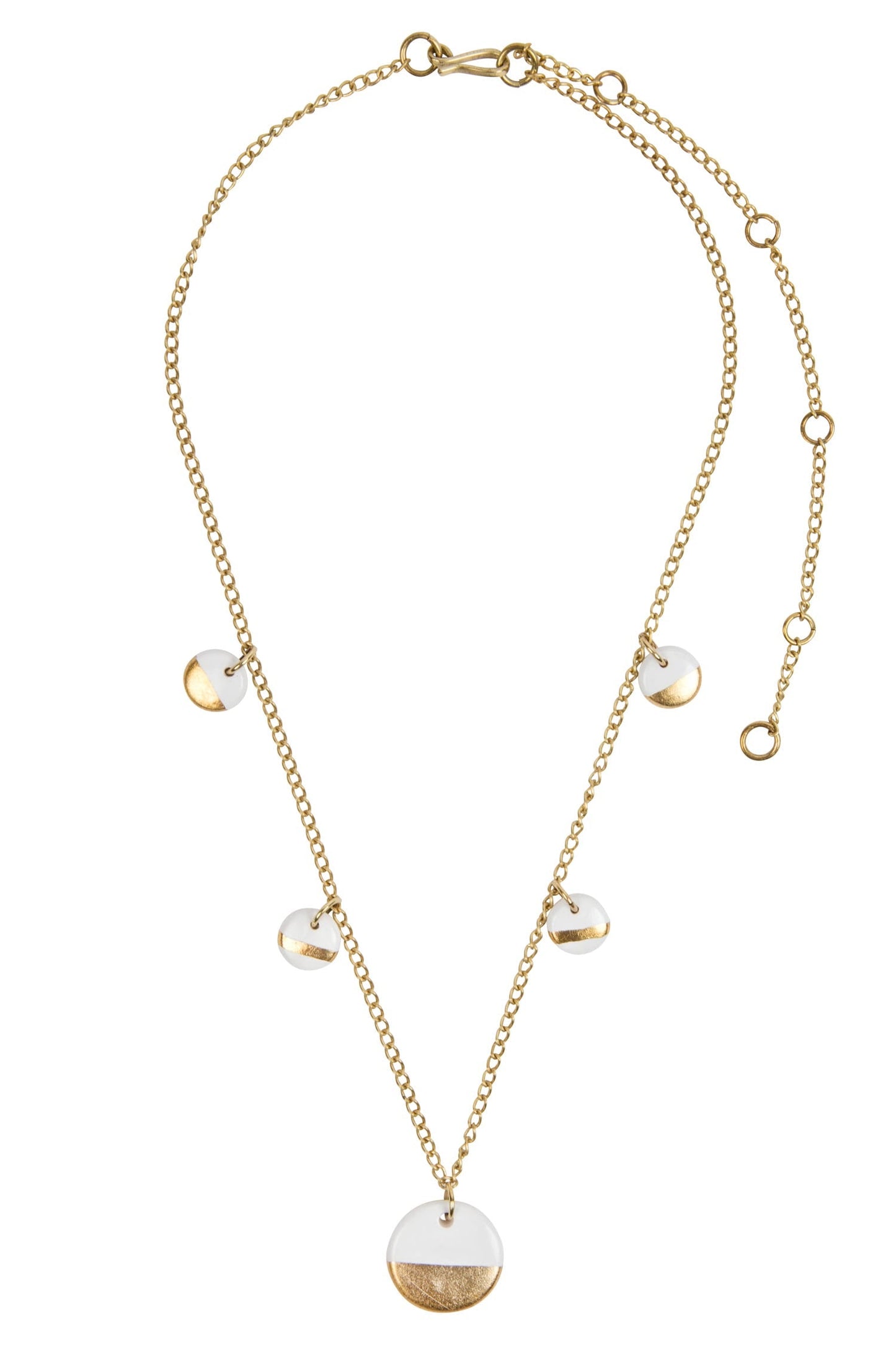 Necklace spaced discs on chain cer 17L gold/white