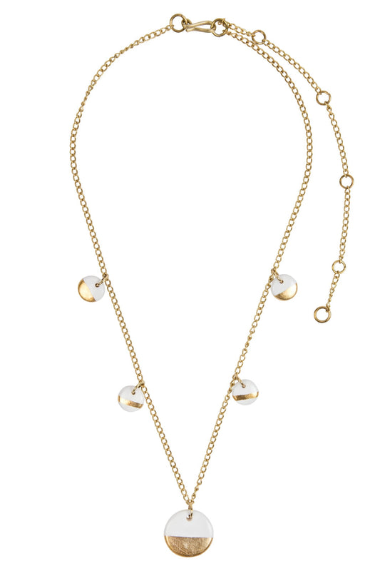 Necklace spaced discs on chain cer 17L gold/white