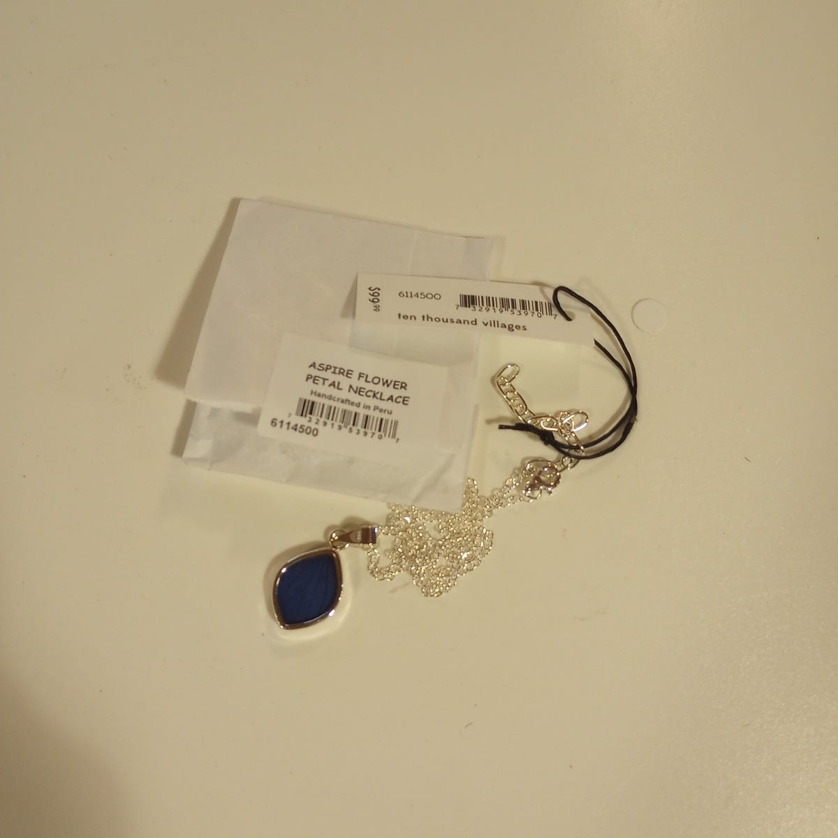 Necklace flower petal pend sterling 16L silv/blue