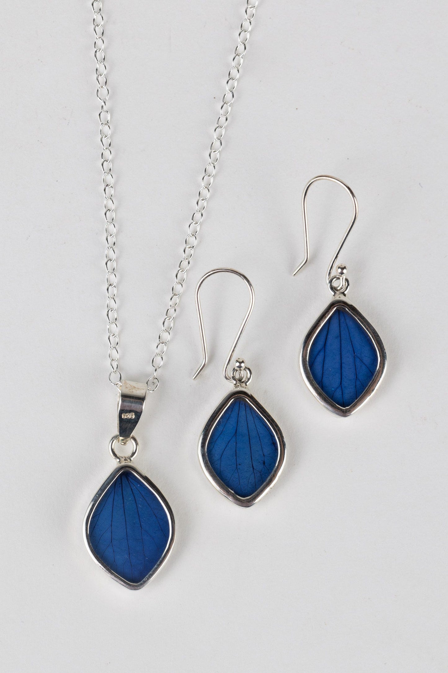 Earrings flower petal sterling 1.5L silv/blue