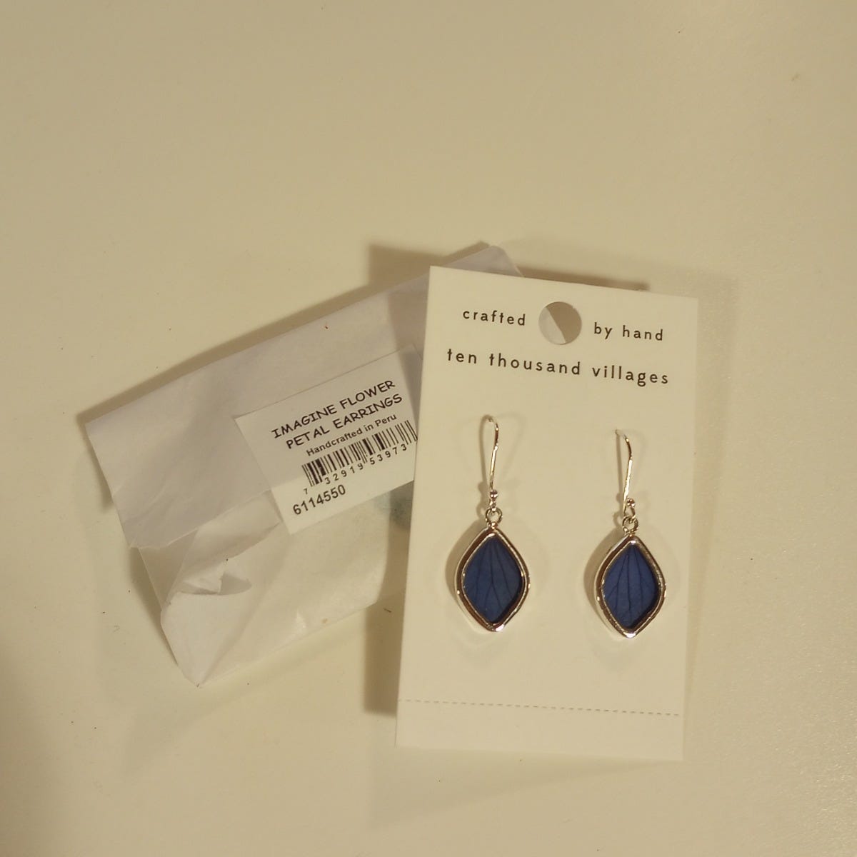 Earrings flower petal sterling 1.5L silv/blue