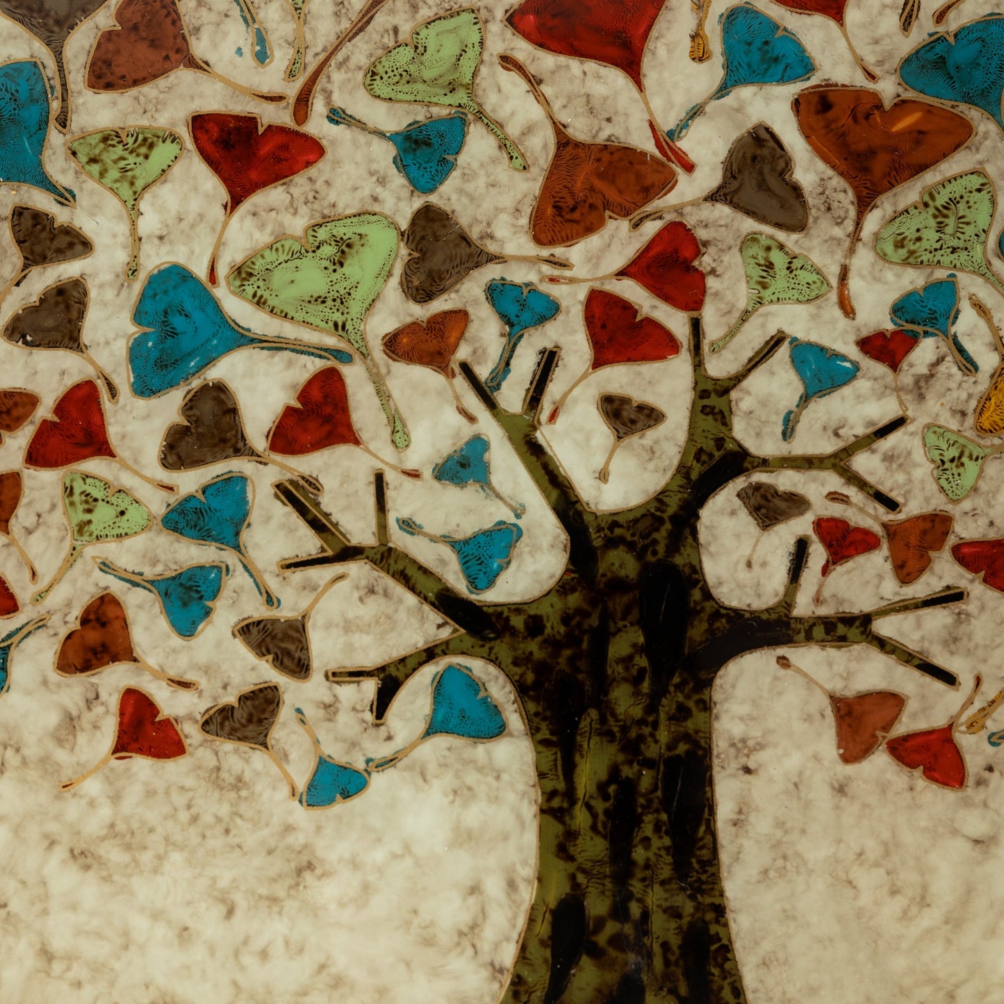 Tray tree reverse painted glass 12.5sq gld/multi