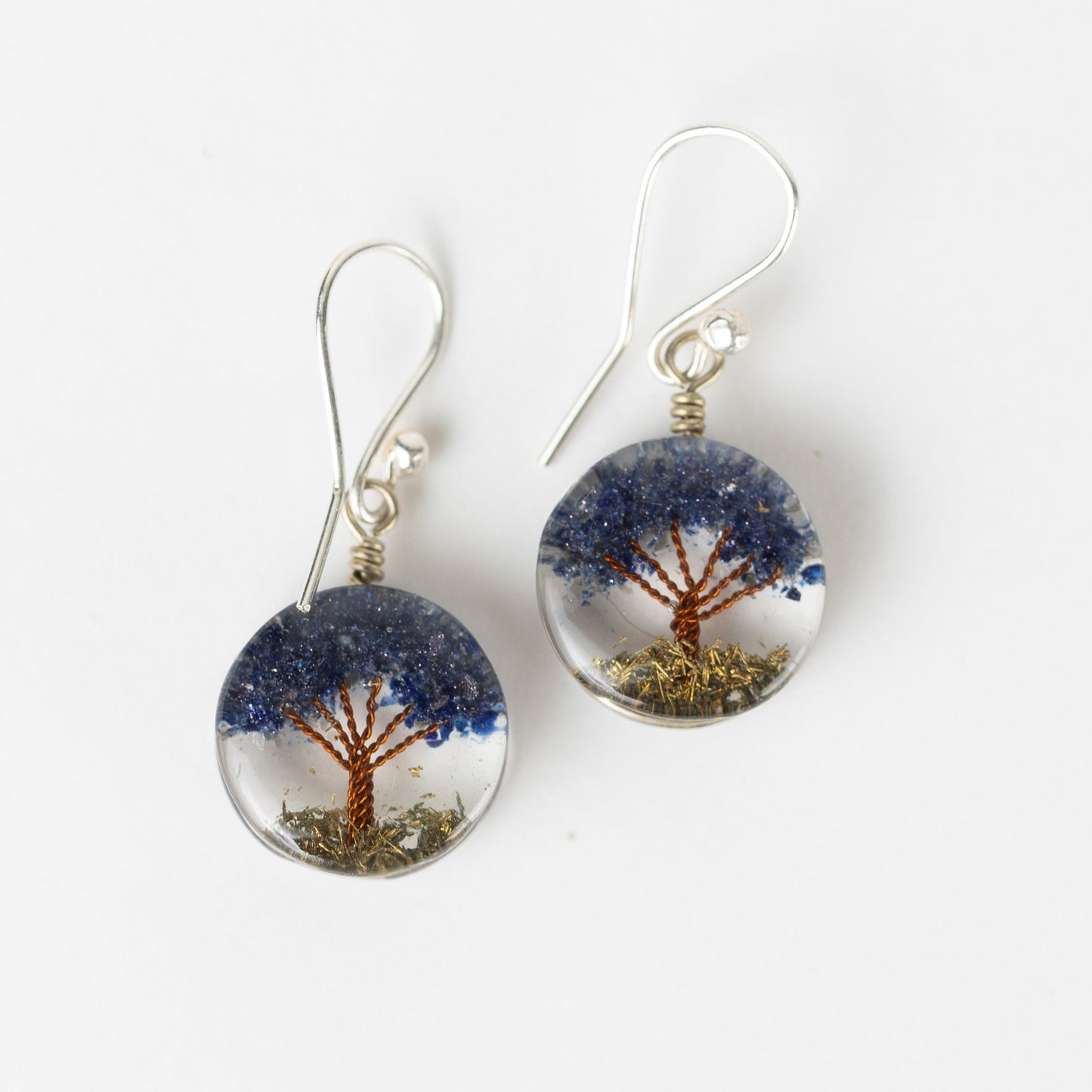 Earrings mini tree of life resin/stone .4Dx1L