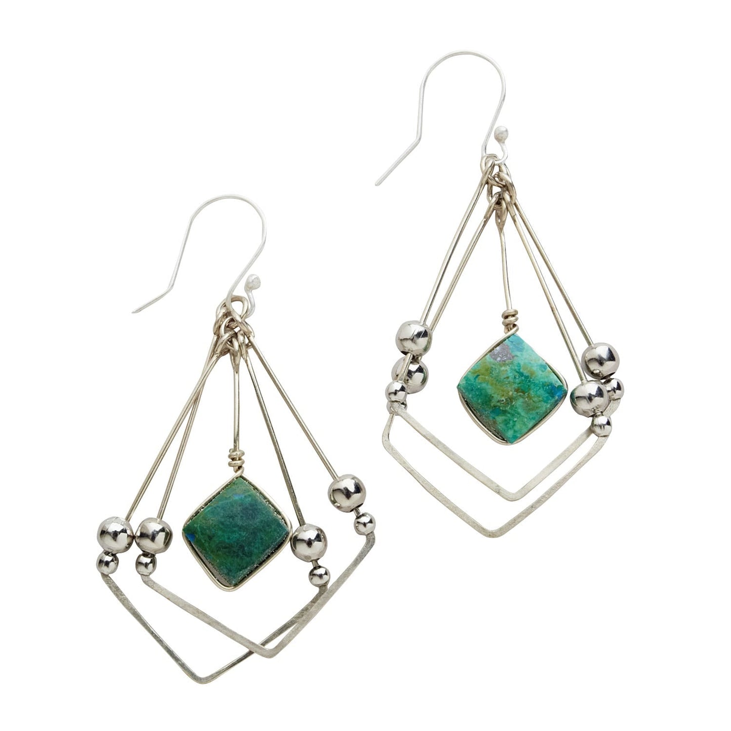 Earrings 3-D w/center sq alpc/trq 2L
