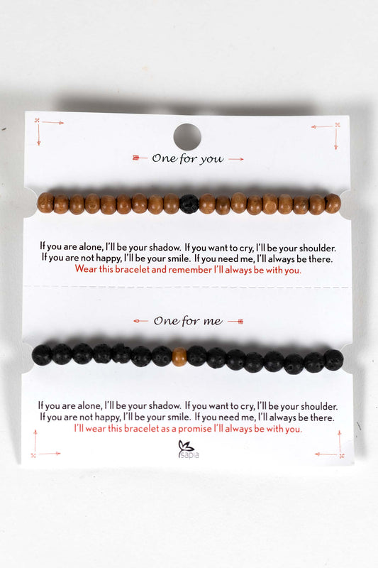 Bracelets to share s/2 w/card lava stn/wd blk/brn