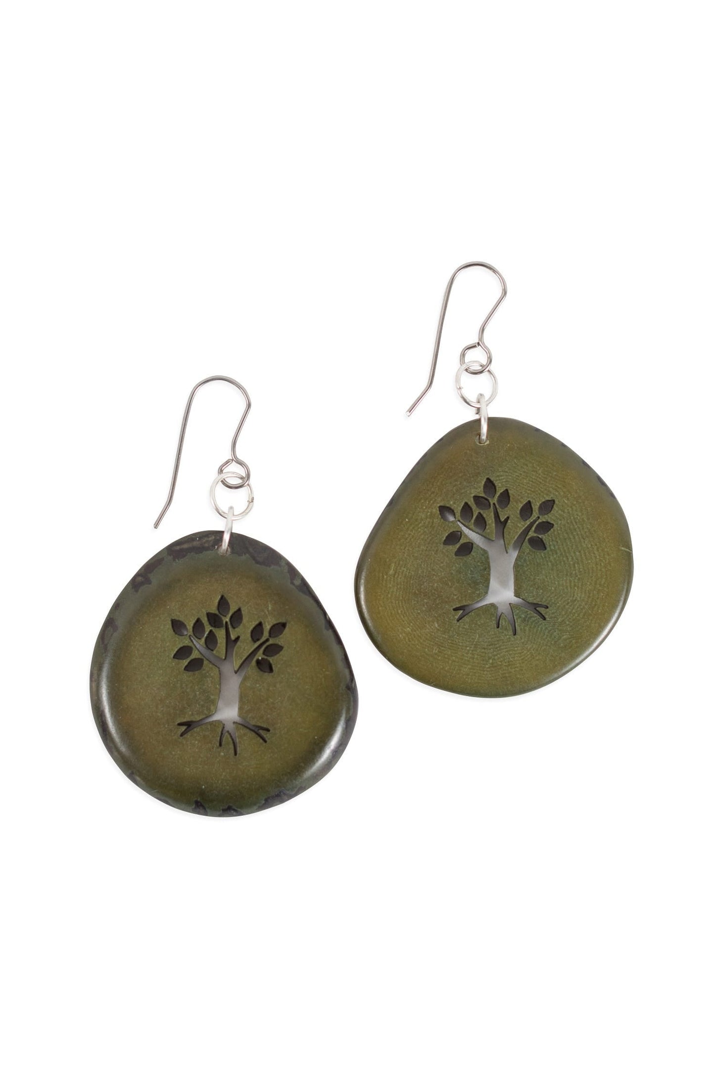 Earrings tree cut out tagua 2.25L olive