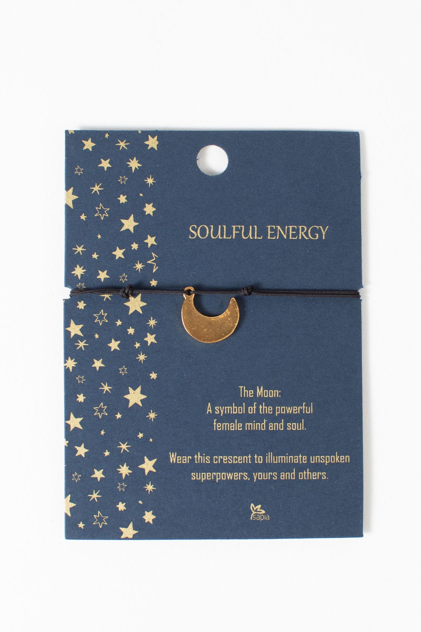 Bracelet moon charm w/card gold/cord .5D gold