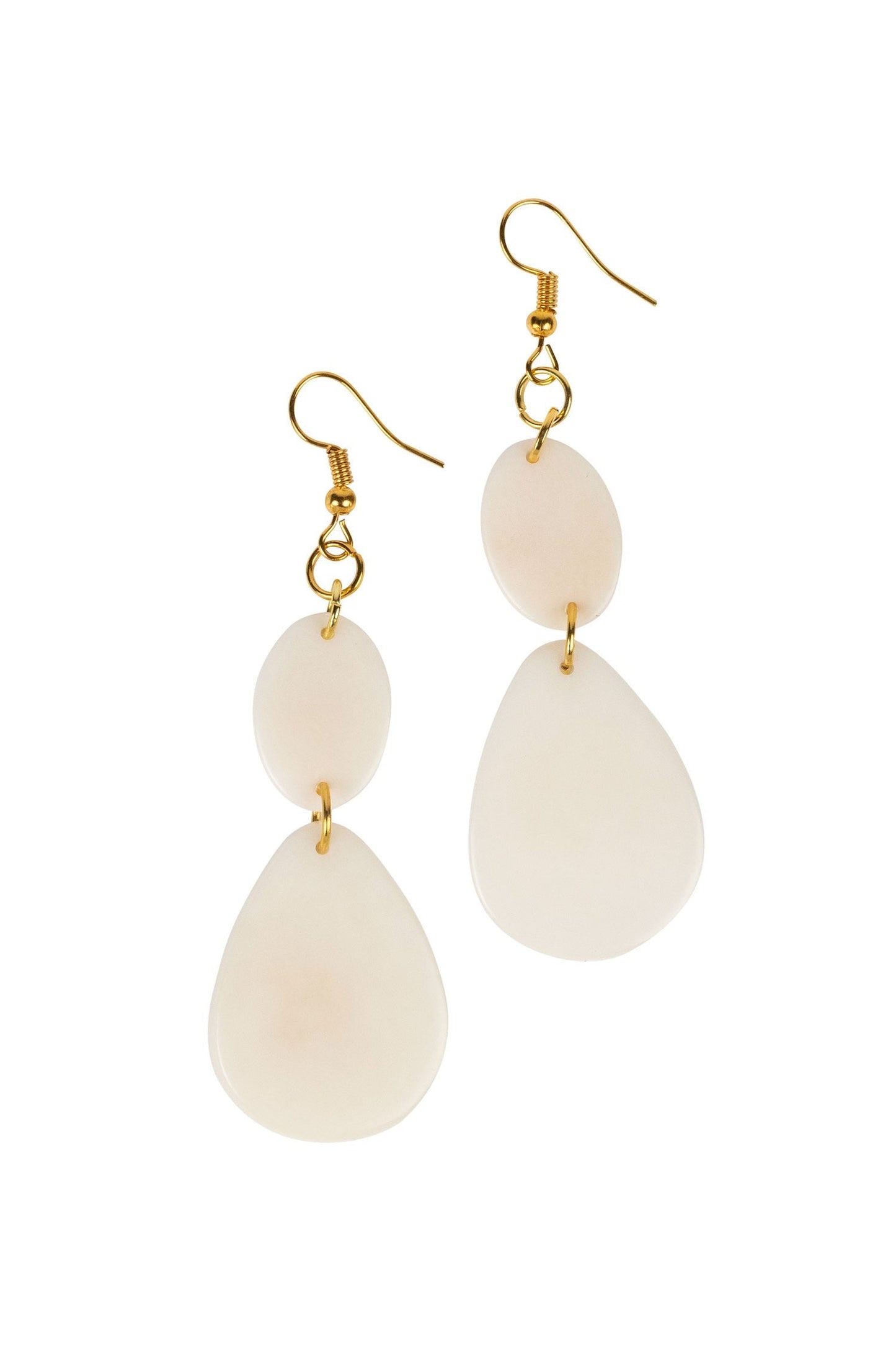 Earrings double drop oval/t-drop tagua 3L cream