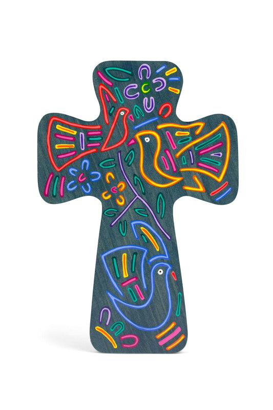 Cross 3 birds/flower wood 8H blue/multi